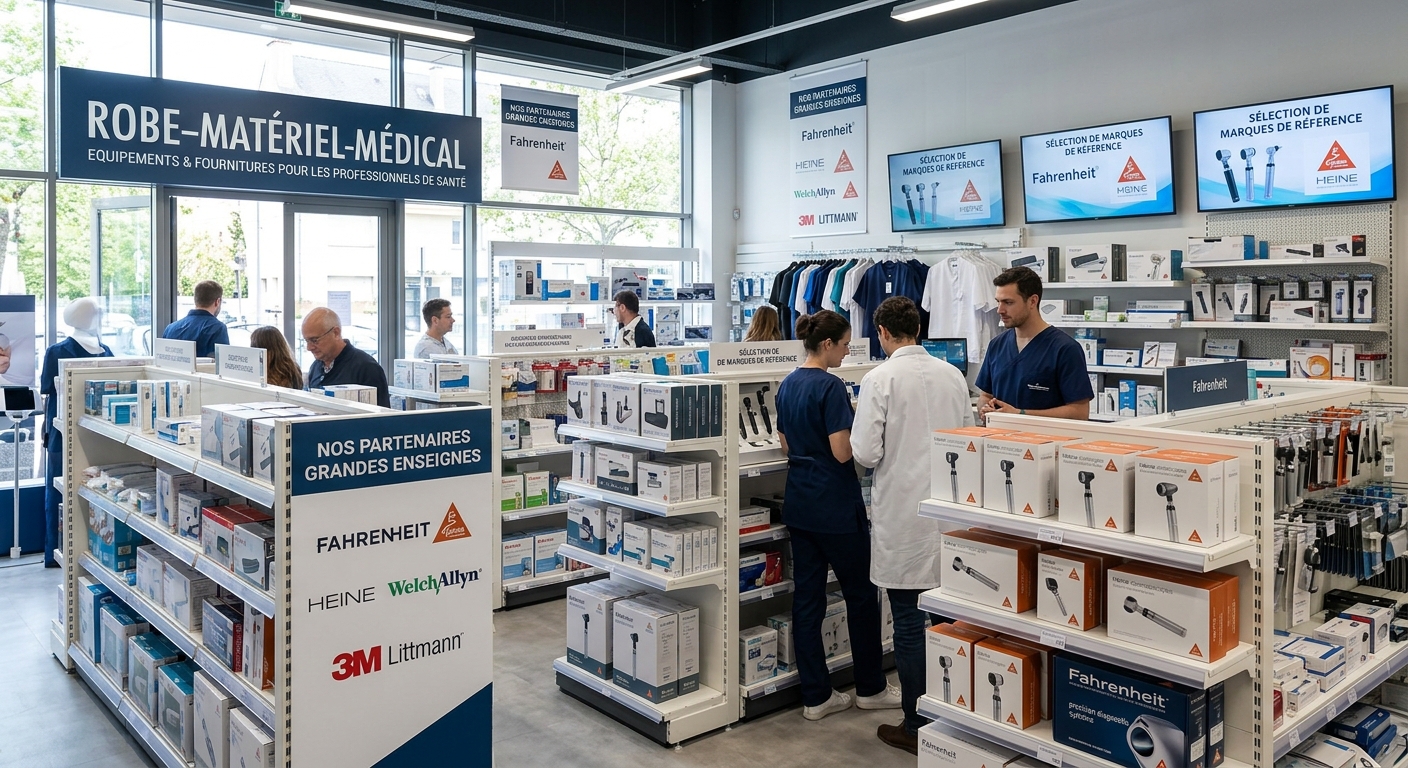 Toutes les grandes enseignes du secteur médical telles que Fahrenheit et Heine sont disponibles sur Robe-Materiel-Medical